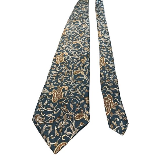 Stafford Mens Tie Silk Paisley Pattern Blue Gold Necktie - Picture 1 of 5